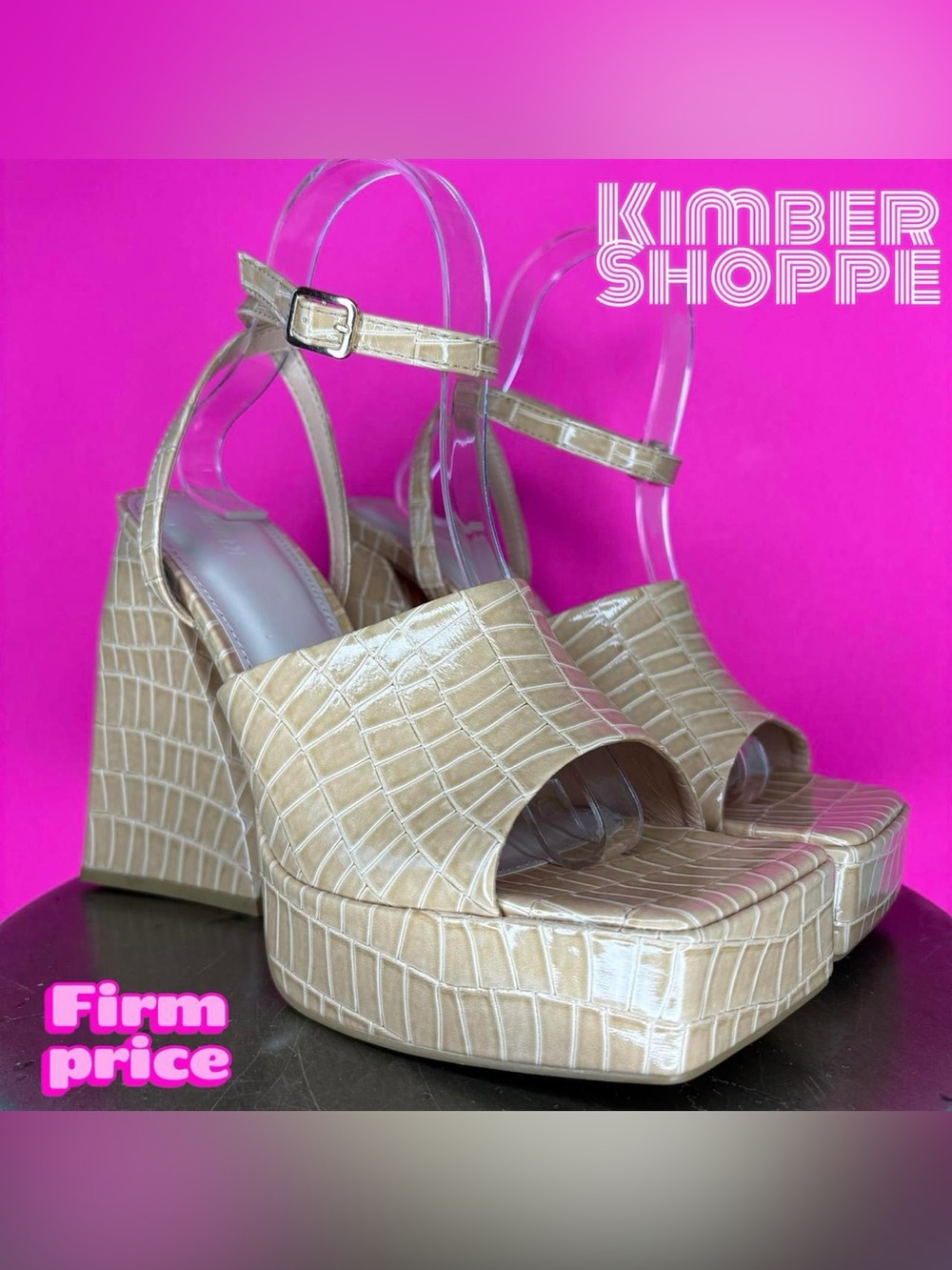 Forever 21 Faux Croc Platform Flare Chunky Heel Sandal US 8 UK 6